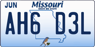 MO license plate AH6D3L