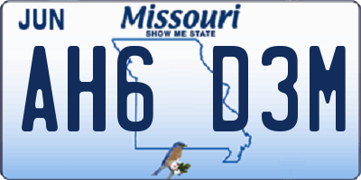 MO license plate AH6D3M