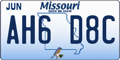 MO license plate AH6D8C