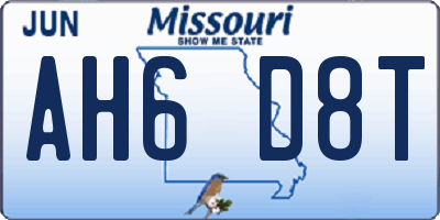 MO license plate AH6D8T