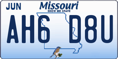 MO license plate AH6D8U