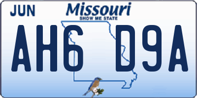 MO license plate AH6D9A