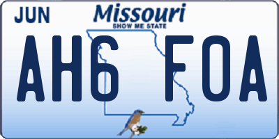 MO license plate AH6F0A