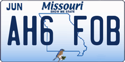 MO license plate AH6F0B
