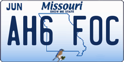 MO license plate AH6F0C