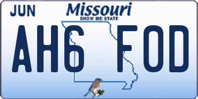 MO license plate AH6F0D