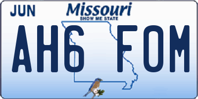 MO license plate AH6F0M