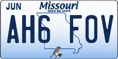 MO license plate AH6F0V