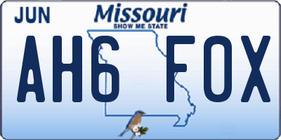 MO license plate AH6F0X