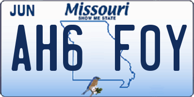 MO license plate AH6F0Y
