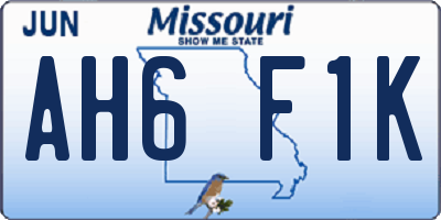 MO license plate AH6F1K