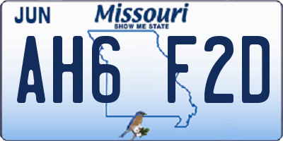 MO license plate AH6F2D
