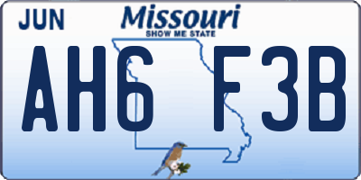 MO license plate AH6F3B