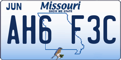 MO license plate AH6F3C