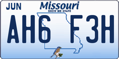 MO license plate AH6F3H