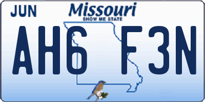MO license plate AH6F3N