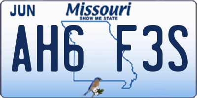 MO license plate AH6F3S