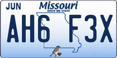 MO license plate AH6F3X