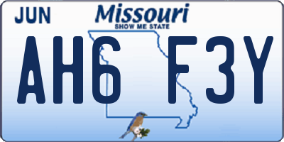 MO license plate AH6F3Y