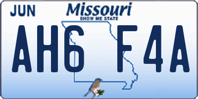 MO license plate AH6F4A