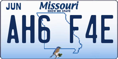 MO license plate AH6F4E