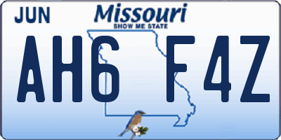 MO license plate AH6F4Z