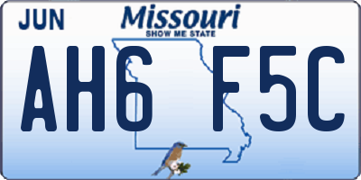 MO license plate AH6F5C