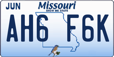 MO license plate AH6F6K