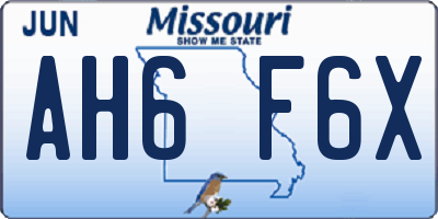 MO license plate AH6F6X