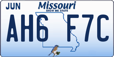MO license plate AH6F7C