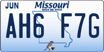 MO license plate AH6F7G