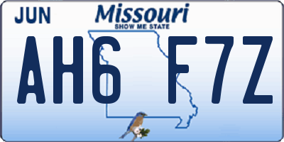 MO license plate AH6F7Z