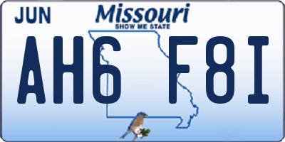 MO license plate AH6F8I