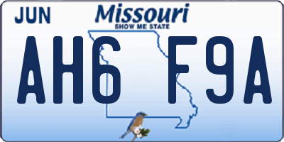MO license plate AH6F9A