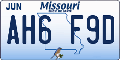 MO license plate AH6F9D
