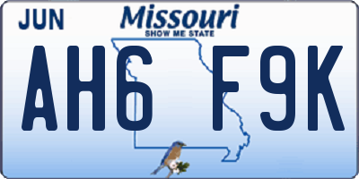 MO license plate AH6F9K