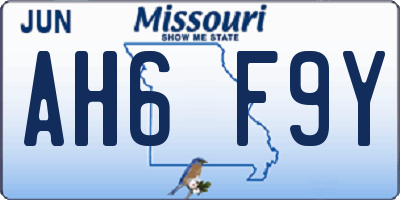 MO license plate AH6F9Y