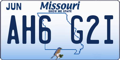 MO license plate AH6G2I