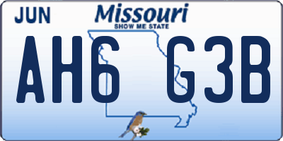 MO license plate AH6G3B