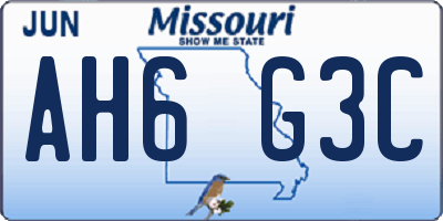 MO license plate AH6G3C