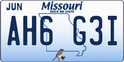 MO license plate AH6G3I
