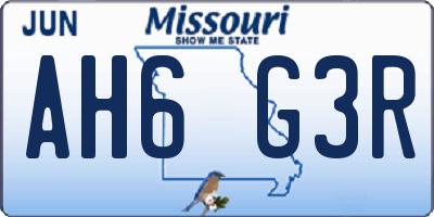 MO license plate AH6G3R
