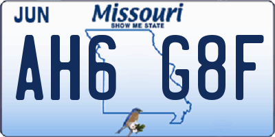MO license plate AH6G8F