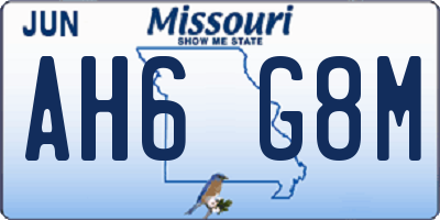 MO license plate AH6G8M