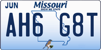 MO license plate AH6G8T