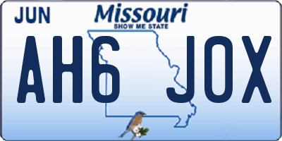 MO license plate AH6J0X