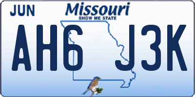 MO license plate AH6J3K