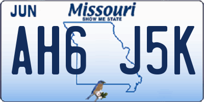 MO license plate AH6J5K