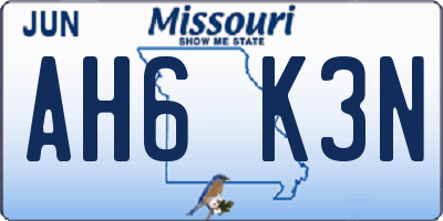 MO license plate AH6K3N