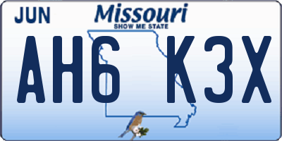 MO license plate AH6K3X